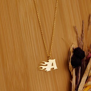Custom Flame Letter Necklace, 14K Gold Inital Necklace, Customizable Gold Initial Necklace, Personalized Jewelry, Mother&#39;s Day Gift