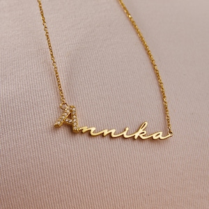 14k Gold Diamond Name Necklace, Personalized Jewelry Gift, Dainty Name Necklace, Valentine Day Gift, Diamond Name Pendant, Birthday Gift
