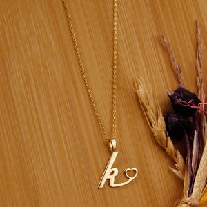 Initial Necklace with Heart, Personalized Letter Necklace, Heart Letter Necklace, Gold Custom Gift, Valentine Day Gift, Mother&#39;s Day Gift