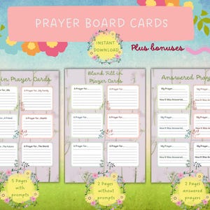 Prayer board kit printable, prayer card, bulletin board, prayer request cards, vision board, affirmations, scripture, christian printables