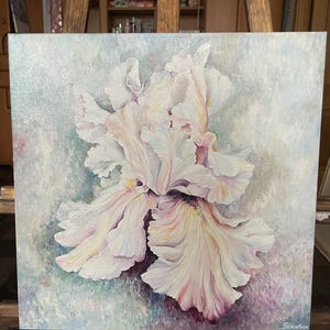 オリジナルアイリス絵画：キャンバスに手描きされた花のアート