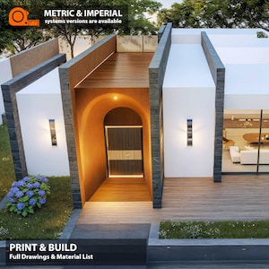 Modern House 01 - doe-het-zelfplannen en blauwdrukken - metrisch en imperiaal (voeten) - afdrukken en bouwen