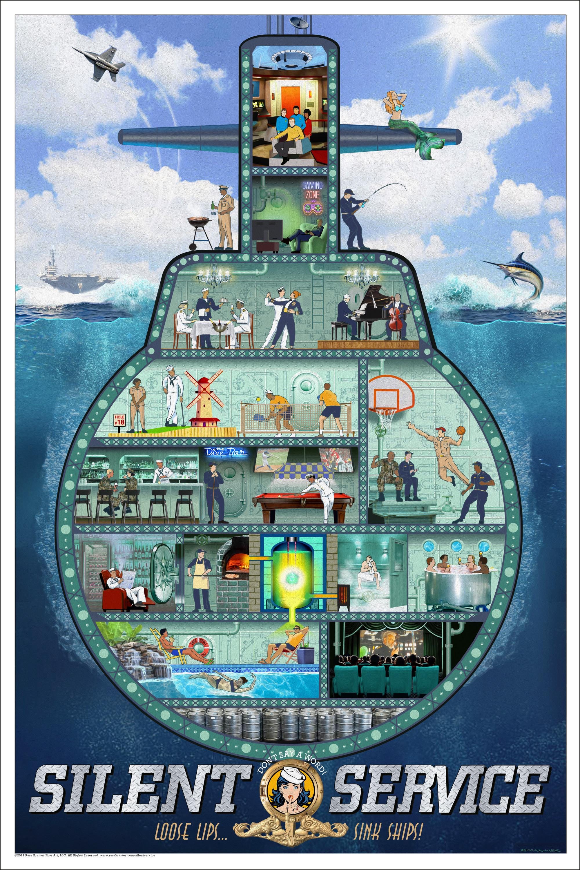 Funny Submarine Cutaway Poster Showing What REALLY Goes on Aboard
