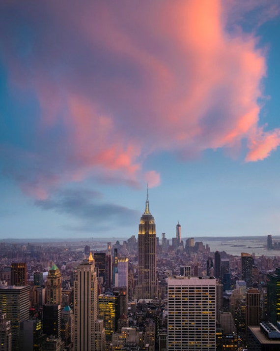 New York Photograph Nyc Skyline Photo Sunset Manhattan Empire | Etsy