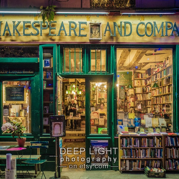 Photo of Shakespeare and Company Bookstore, Paris Photograph, Paris Bookshop, Gifts For Readers, Green Amber par9