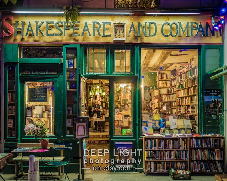 Photo of Shakespeare and Company Bookstore, Paris Photograph, Paris Bookshop, Gifts For Readers, Green Amber par9 image 1