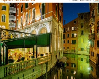 Venice Photograph, Italy Photography Venetian Cafe Canal Night Print Restaurant Gondola Wall Art Home Decor ven26