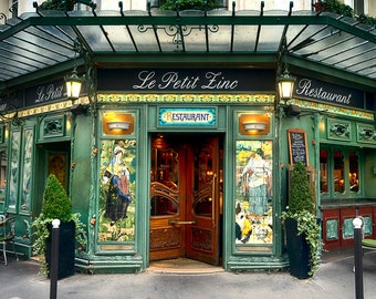 Paris Cafe Photo Le Petit Zinc Cafe Paris Decor Restaurant Bistro Photograph France Print Green Wall Art par126