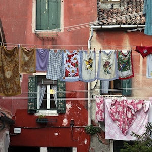 Italy photograph Laundry Photo Red Shabby Chic Vintage Venice Florence Rome Tuscany ven22 image 1