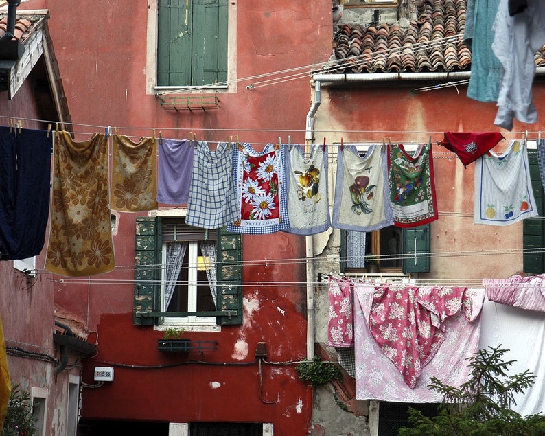 Italy photograph Laundry Photo Red Shabby Chic Vintage Venice Florence Rome Tuscany ven22 image 1