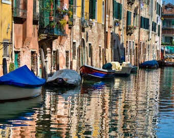 Venice Photograph, Canal Photo Reflection Boats Gondola Italy Italian San Marco Rialto Wall Art Home Decor ven1