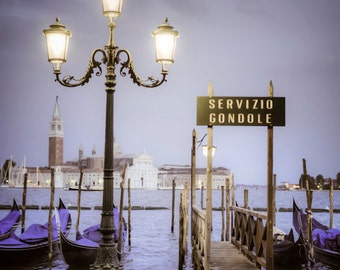 Gondola photograph, Venice Photograph Venetian Night San Marco Print Violet Purple Wall Art Home Decor ven34