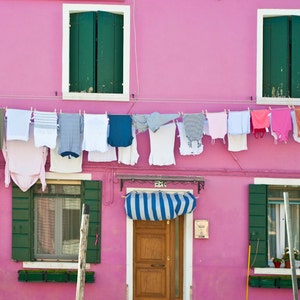 Burano Photograph Italy Photography Laundry Photo Pink House Red Wall House Feminine Shabby Chic Home Decor ita40 image 1