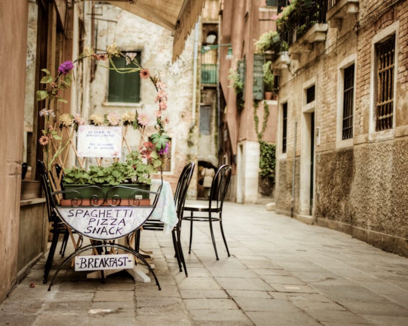 Cafe Photography Venice Photograph Italy Photo Vintage Italy Food Print Restaurant Neutral Colors ven12 image 1