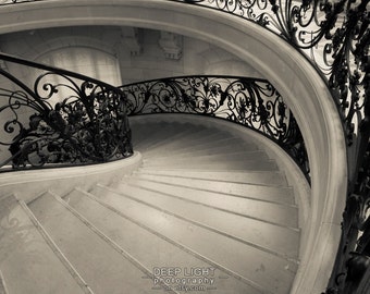 Paris Photograph Spiral Staircase Art Nouveau Architecture Photo France Black and White Fine Art Print par166