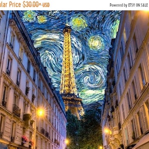 Paris Photograph Van Gogh Print Midnight in Paris Eiffel Tower Photo Woody Allen Starry Night Print par25 image 1
