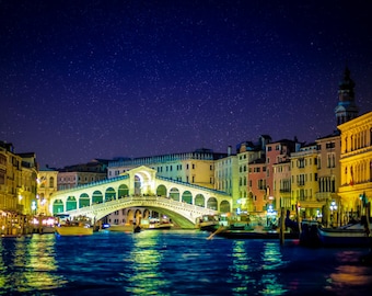 Venice Photograph Italy Photo Rialto Bridge Print Night Stars Dreamy Grand Canal  Fine Art ven57