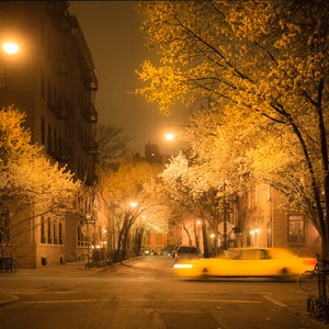 New York Photography, Greenwich Village, Photo Taxi Photograph Nyc Night Print Manhattan Spring Cherry Trees nyc41