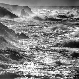 Ocean Storm Photo, Pacific Ocean Photography Crashing Waves Photograph Oregon Coast Black and White Wall Art nat27 image 1