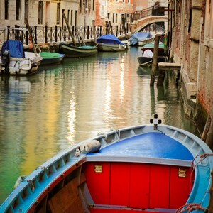 Venice Photography Canal Photograph Red Boat Gondola Photo Italian Colors Dramatic Colors ven38 image 1