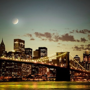 Brooklyn Bridge Photo, New York Photography Manhattan Photograph nyc Skyline Print Night City Moon nyc13