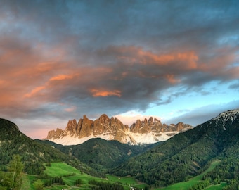 Mountain Sunset Photo, Italy Photography Italian Alps Swiss Valley Dolomites Spring Landscape Wall Art ita10