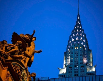 New York Photography Chrysler Building Photo Grand Central Print nyc Photo City Night Urban Blue Skyscraper nyc3b