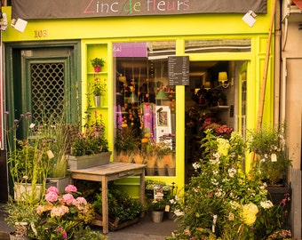 Paris Photo Flower Shop Photograph France Print Yellow Green Paris Decor Wall Art Home Decor Flowers Photo par148