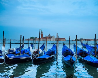 Venice Photo Gondola Print Italy Photograph Piazza San Marco Venice Print Night San Marco Canal Blue ven18