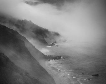 Big Sur Black and White Photo Ocean Bw Photography California Coast Photograph Pacific Wall Art Fog Seascape nat141
