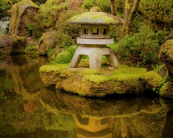 Japanese Garden photo  Autumn Photography Koi Pond Photograph Zen Buddism Shrine Fall Colors Green nat70