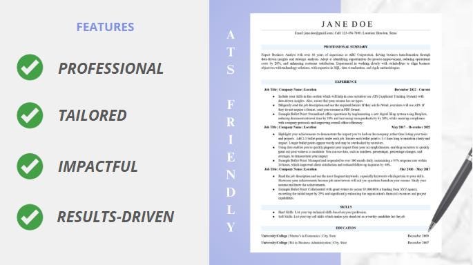 ATS Friendly Resume Template Word, Pages, Google Docs, ATS Resume, ATS ...