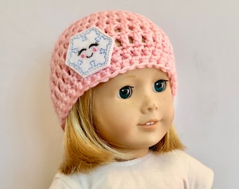 Pink Doll Hat, Snowflake Doll Hat, Winter Doll Accessories, 18 Inch Doll Clothes, Girl Doll Beanie