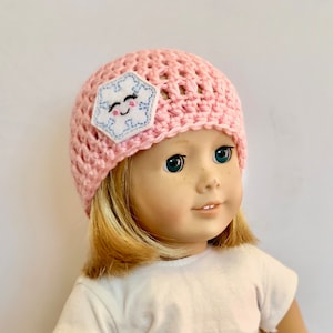Rosa Puppenmütze, Schneeflockenmütze, Winter-Puppenzubehör, 18 Zoll Puppenkleidung, Mädchen-Puppenmütze