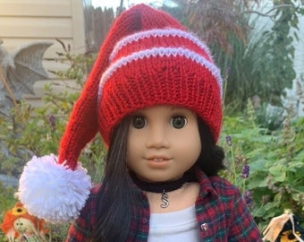 Doll Santa hat, 18 Inch Doll Christmas Hat, Doll Christmas Hat, Stocking Cap, Custom Doll Clothes, Custom Doll Hat, Knit Doll Hat