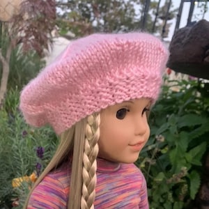 18 Inch Doll Beret, Knit Doll Beret, Handmade Doll Clothes, 18 Inch Doll Accessories, Doll Stocking Stuffer, Custom Doll Hat Light Pink