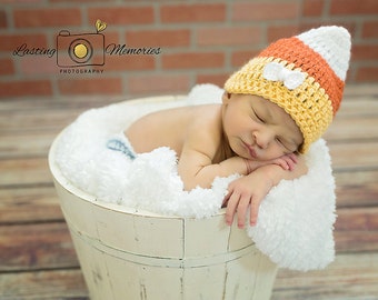 Candy Corn Hat, Baby Halloween Hat, Crochet Beanie Fall Candy, Photography Prop