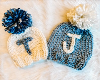 Knit Baby Hat, Initial Baby Hat, Personalized Baby Beanie, Chunky Knit Beanie, Knit Beanie, Neutral Baby Hat, Baby Girl Beanie, Knit Boy Hat