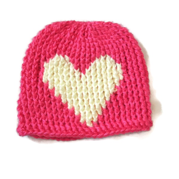 Newborn Baby Hat Pink Cream Heart