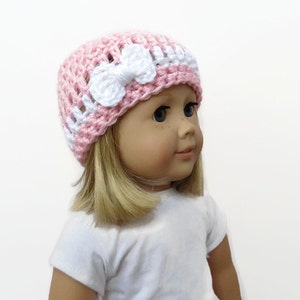 Puppenmütze mit Schleife, 45 cm Puppenkleidung, rosa Puppenmütze, gehäkelte Puppenmütze