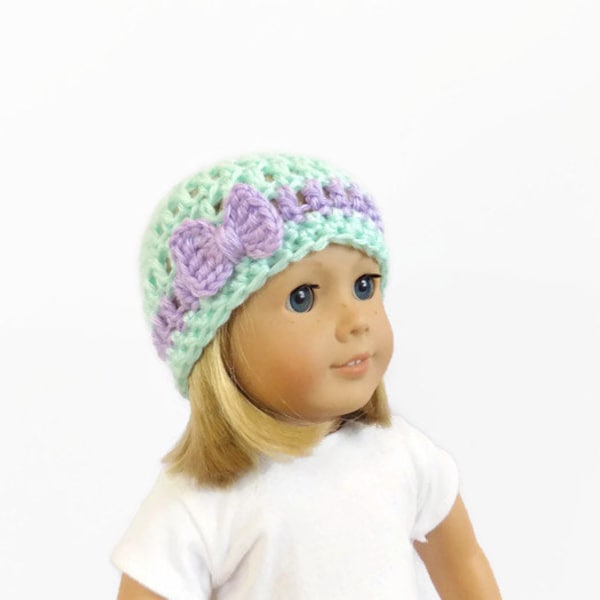 Mint Green Doll Hat, 18 Inch Doll Clothes, Crochet Doll Beanie, Toys