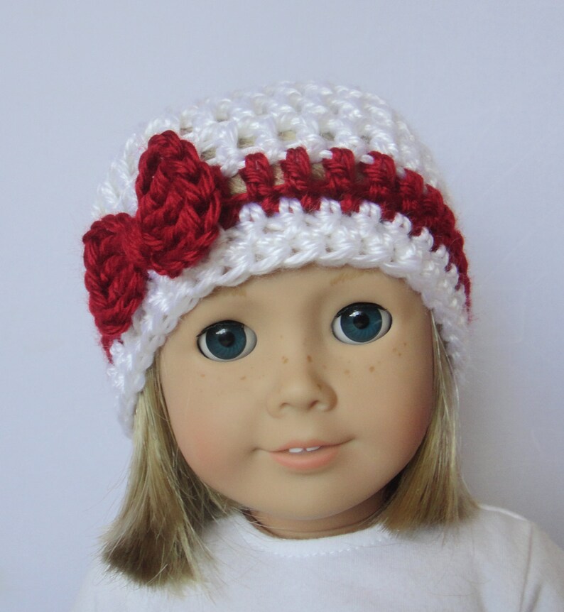 Crochet Doll Hat Knit Bow Beanie 18 Inch Doll Clothes image 2