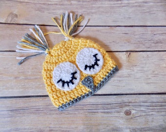 Baby Owl Hat, Micropreemie Baby Beanie, Knit Preemie Hat, Crochet Baby Cap, Bird