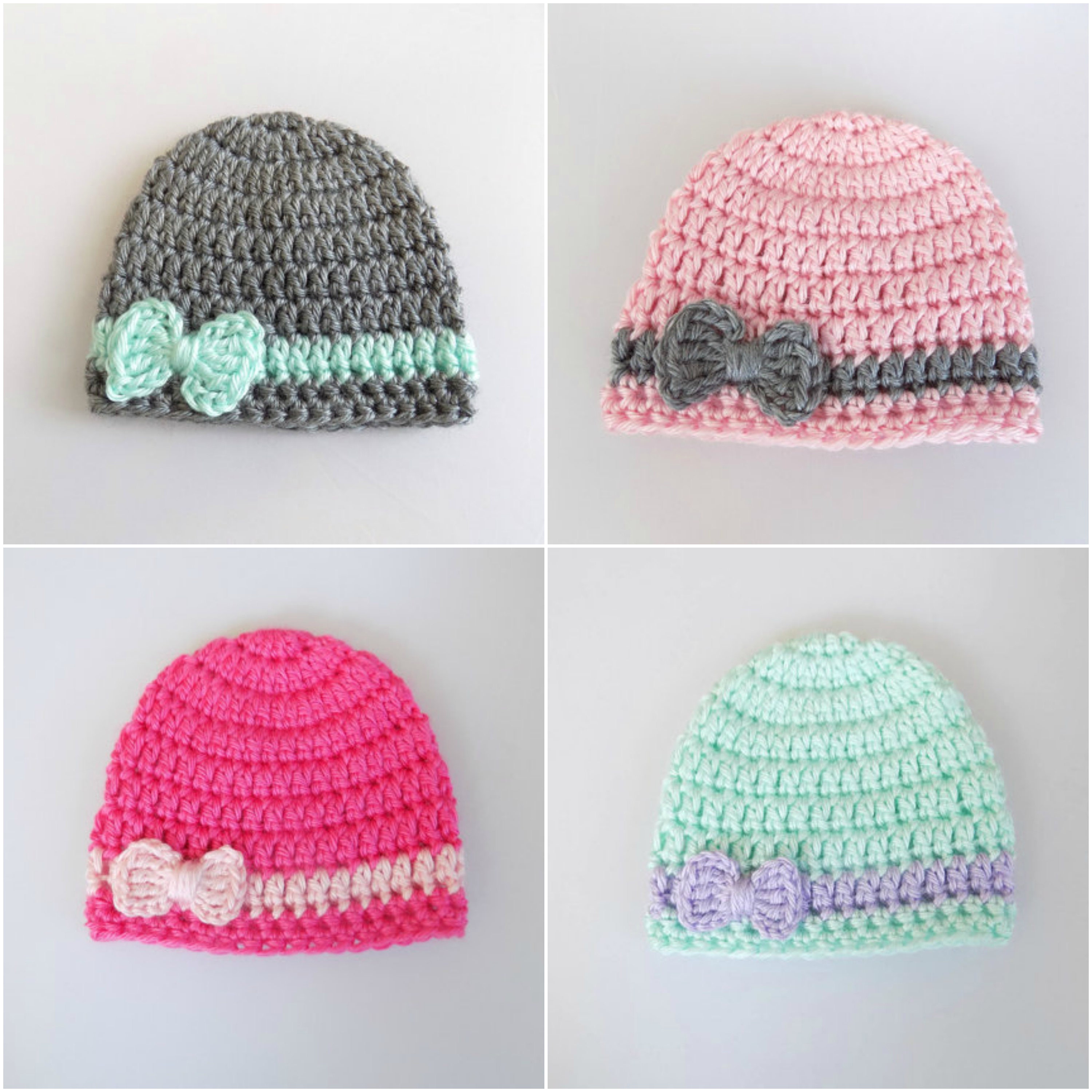 4 Hand-Crocheted Micro Preemie Baby Hats - For Tiny Babies Or Reborn Dolls