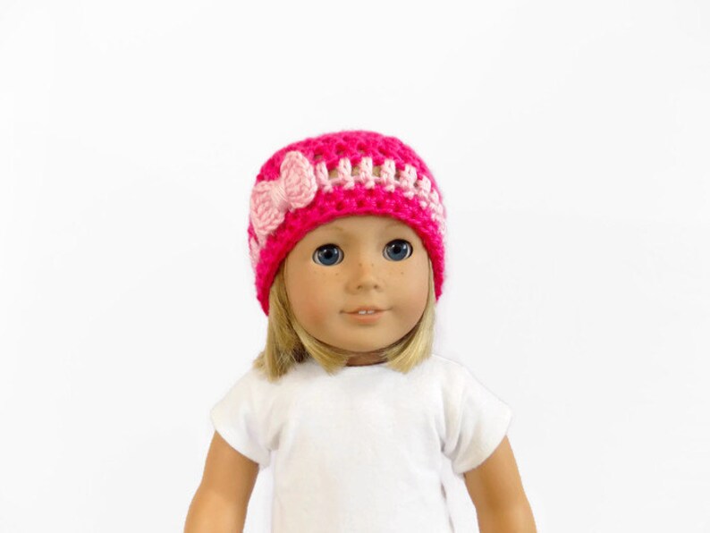 Doll Clothes, 18 Inch Doll Hat, Pink Crochet Doll Beanie, Toys image 2