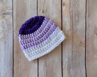 Preemie Baby Hat, Baby Hospital Beanie, Micro Preemie Size Hat, Purple Baby Beanie, Twin Baby Hats, Baby Girl Clothes, Ombre, Lavender