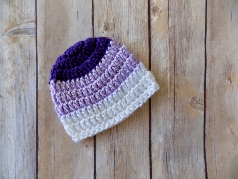 Preemie Baby Hat, Baby Hospital Beanie, Micro Preemie Size Hat, Purple Baby Beanie, Twin Baby Hats, Baby Girl Clothes, Ombre, Lavender image 1