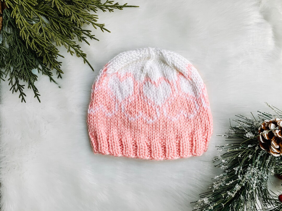 Knit Baby Heart Hat, Custom Baby Heart Hat, Baby Hat With Hearts, Knit