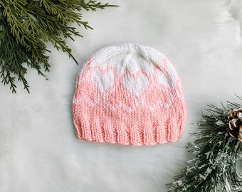 Knit Baby Heart Hat, Custom Baby Heart Hat, Baby Hat with Hearts, Knit Heart Beanie, Heart Print Hat, Newborn Baby Hat, Baby Shower Gift