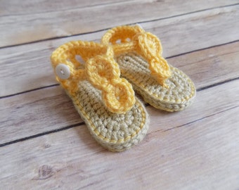 Yellow Baby Sandals, Summer Newborn Flip Flops, Baby Booties, Baby Shower Gift